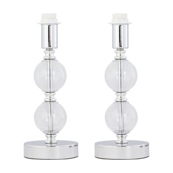 Set of 2 Chrome Two Ball Stick Table Lamp Bases Only