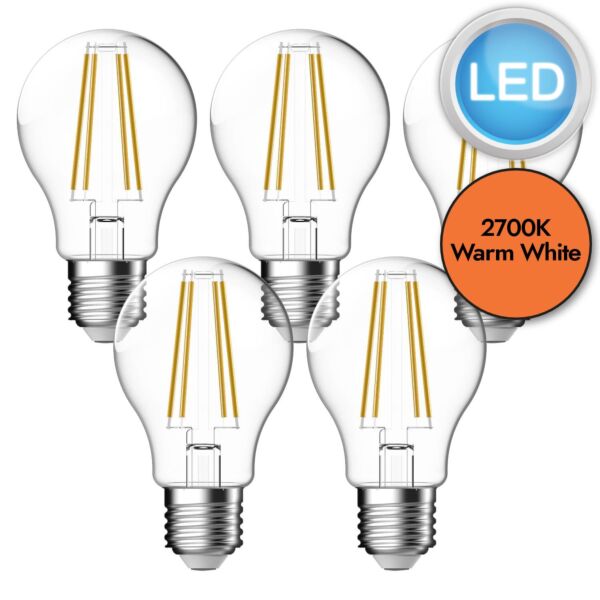 5 x 6.8W LED E27 Filament Light Bulbs - Warm White