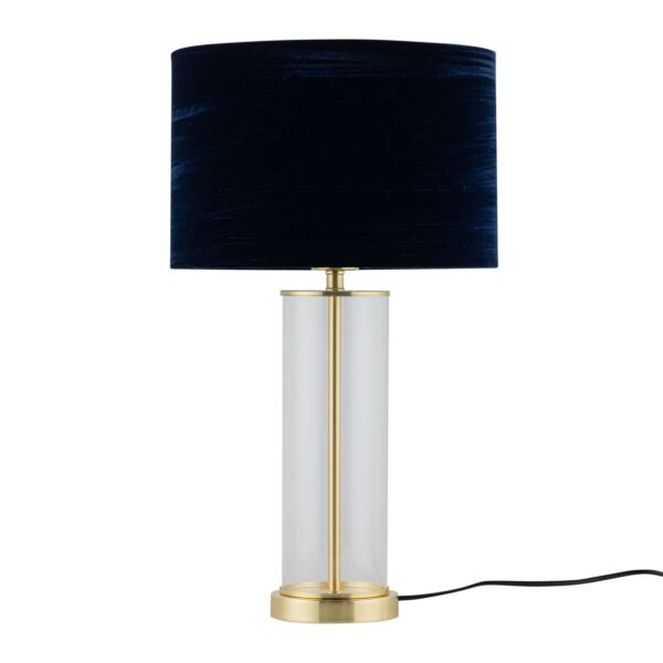 Aura - Satin Brass Table Lamp with Navy Blue Crushed Velvet Shade