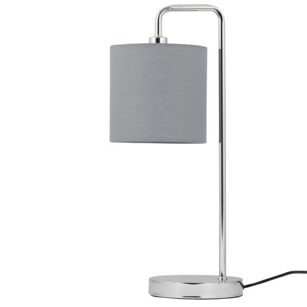 Chrome Arched Table Lamp with Grey Cotton Shade