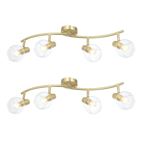 Set of 2 Naomi - Brushed Brass with Clear Glass 4 Light Ceiling Spotlights