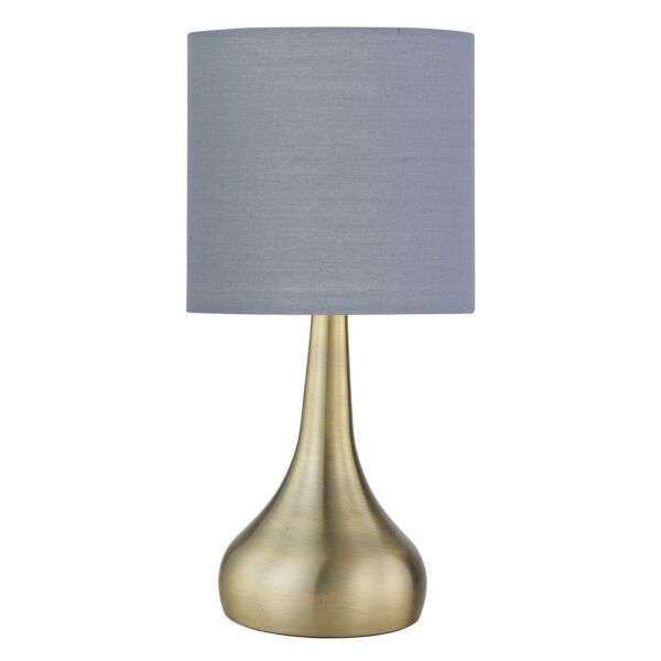 Romana - Antique Brass Touch Table Lamp with Grey Cotton Shade