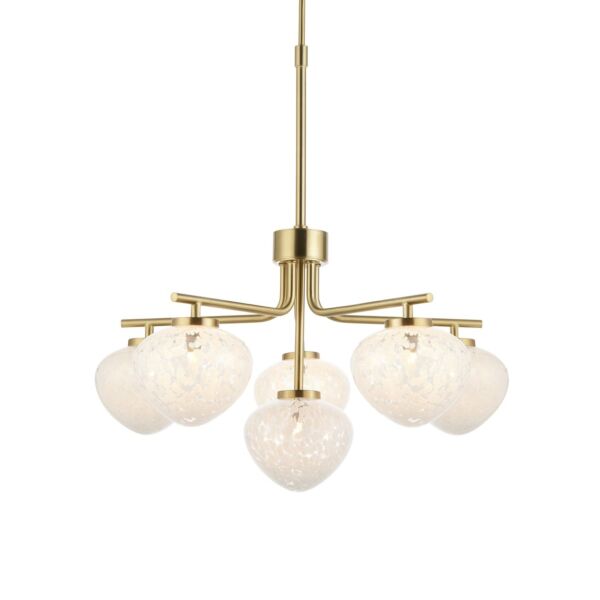 Mills - Satin Brass White Glass 6 Light Ceiling Pendant Light