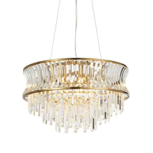 Hodge - Warm Brass Clear Crystal Glass 9 Light Ceiling Pendant Light