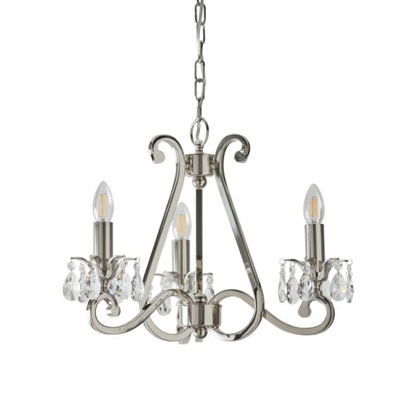 Interiors 1900 - Oksana - UL1P3N - Nickel Clear Crystal Glass 3 Light Chandelier