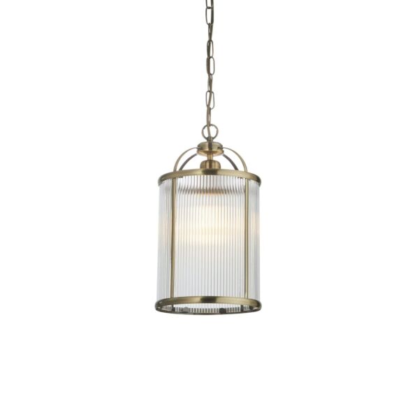 Endon Lighting - Lambeth Ribbed - 106710 - Antique Brass Clear Ribbed Glass Ceiling Pendant Light