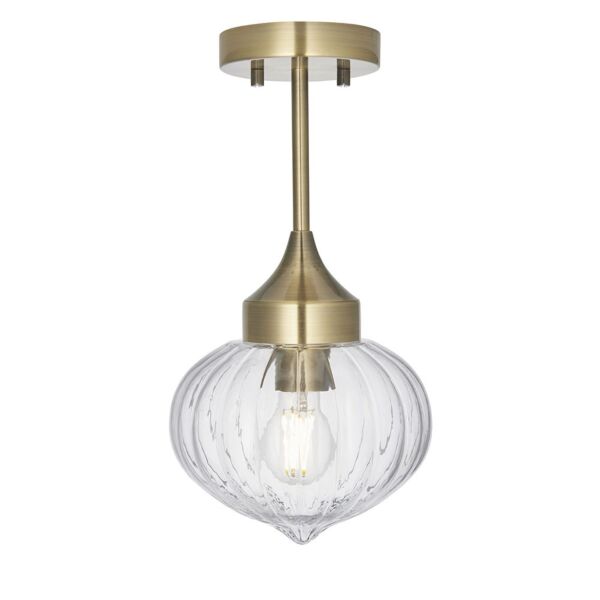 Endon Lighting - Addington - 97684 - Antique Brass Clear Ribbed Glass Flush Ceiling Light