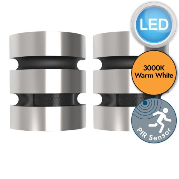 Set of 2 Maya - LED Stainless Steel Frosted Glass IP44 Outdoor Sensor Wall Lights