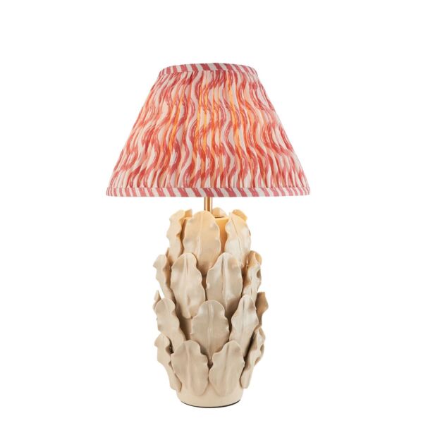 Endon Lighting - Layered Leaf & Ripple 30cm - 116432 - Cream Crackle Aged Brass Pink Ceramic Table Lamp With Shade