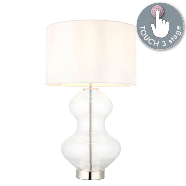 Hogan - Nickel Glass Vintage White Touch Table Lamp With Shade