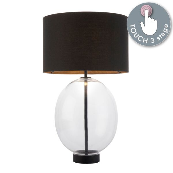 Keller - Black Clear Glass Touch Table Lamp With Shade