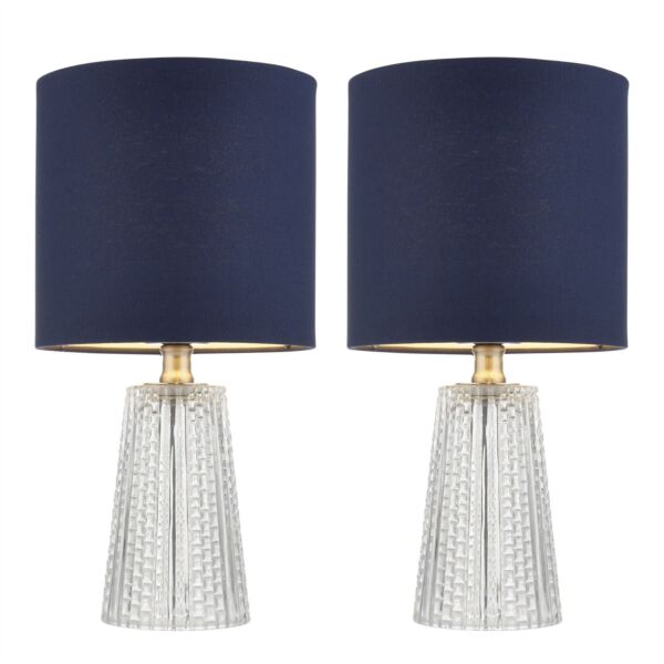 Set of 2 Jewel - 37cm Glass Table Lights with Navy Blue Linen Shades