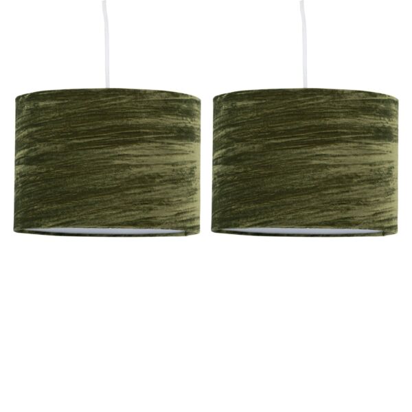 Set of 2 Green Crushed Velvet 25cm Pendant Lightshades