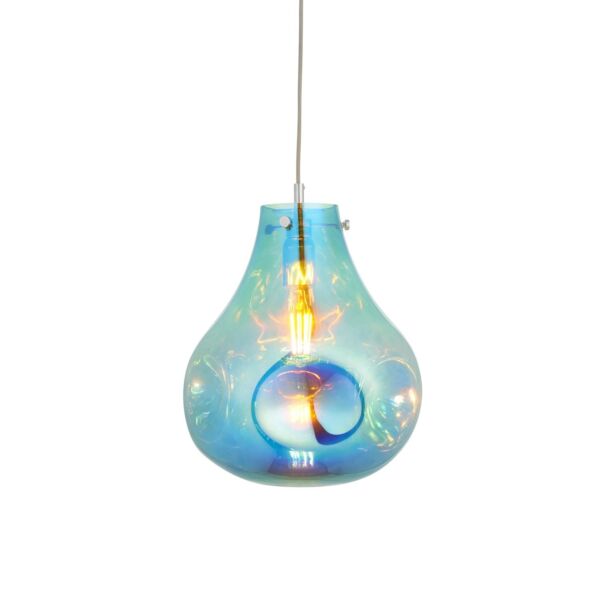 Hood - Chrome Petrol Glass Ceiling Pendant Light