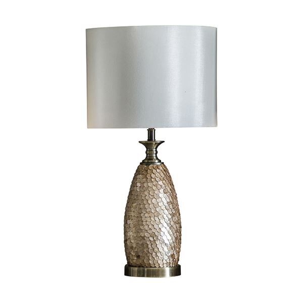 Endon Lighting - Dahlia - 95461 - Antique Brass Capiz Ivory Table Lamp With Shade