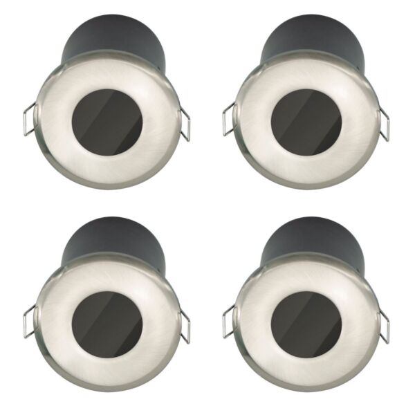 Set of 4 Fire Rated Bathroom Downlights - Brushed Steel IP65 Recessed Downlights