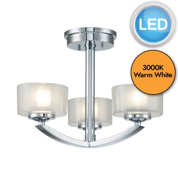 Hinkley Lighting - Meridian - HK-MERIDIAN-SF-BATH-PC - LED Chrome Opal Glass 3 Light IP44 Bathroom Ceiling Light