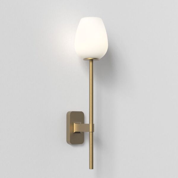 Astro Lighting - Tacoma Single Grande 1429009 & 5036007 - IP44 Antique Brass Wall Light with Opal Tulip Glass Shade