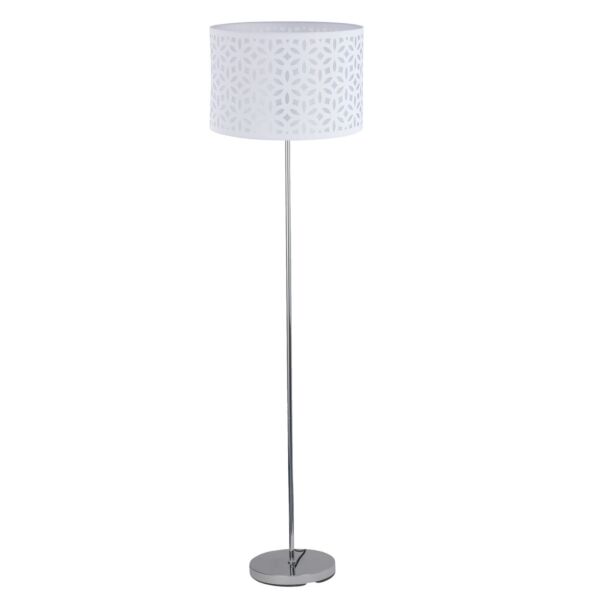 Chrome Stick Floor Lamp with White Laser Cut Shade