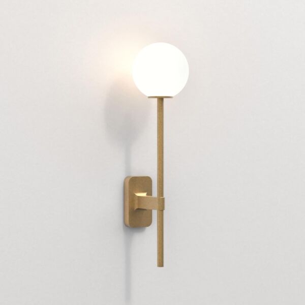 Astro Lighting - Tacoma Single Grande 1429009 & 5036001 - IP44 Antique Brass Wall Light with White Glass Shade