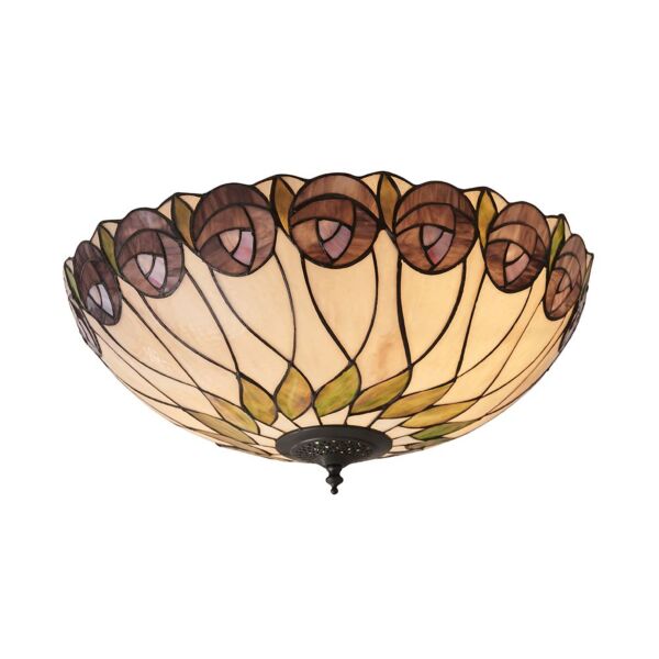 Interiors 1900 - Hutchinson - 64173 - Dark Bronze Tiffany Glass 2 Light Flush Ceiling Light