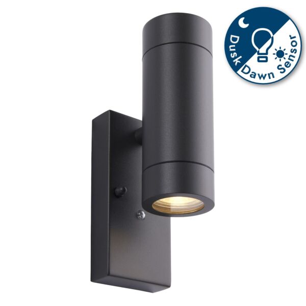 Saxby Lighting - Palin - 78415 - Anthracite Clear Glass 2 Light IP44 Outdoor Sensor Wall Light