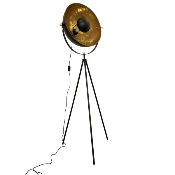 Black Tripod Studio Lamp with Gold Leaf Shade