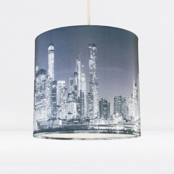 20cm Lamp Shade Ceiling Light Digital Printed Fabric New York Skyline At Night