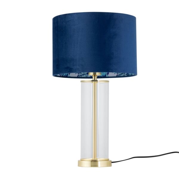 Aura - Satin Brass Table Lamp with Navy Velvet Parrot Shade