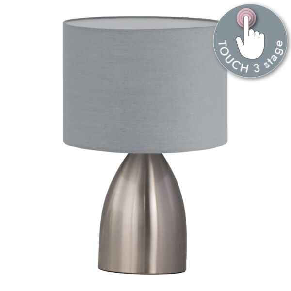 Valentina - Brushed Chrome Touch Lamp with Grey Shade