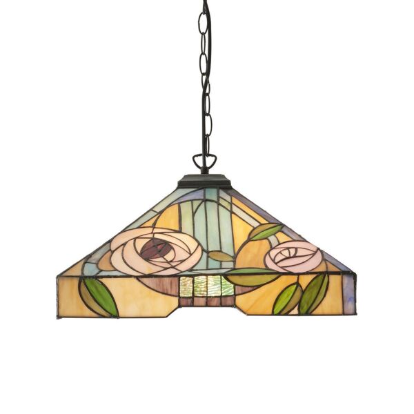 Interiors 1900 - Willow - 64384 - Dark Bronze Tiffany Glass 3 Light Ceiling Pendant Light