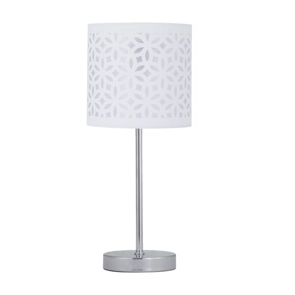 Chrome Stick Table Lamp with White Laser Cut Shade