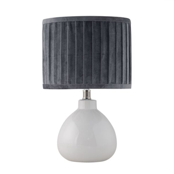 Tuscan - White Ceramic Lamp with Grey Pleated Velvet Shade