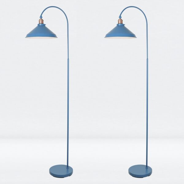 Set of 2 Maxwell - Mirage Blue Brushed Copper Floor Reading Lamps