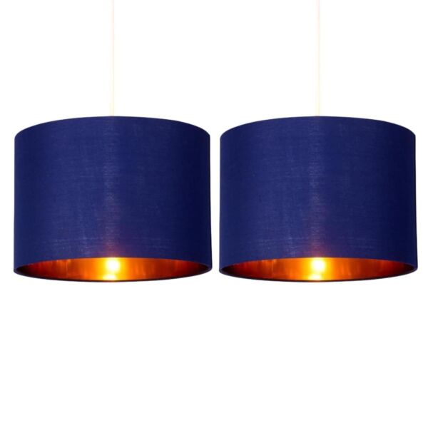 Set of 2 Navy Blue 25cm Light Shade with Gold Inner