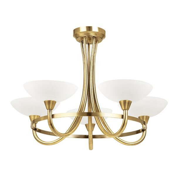 Endon Lighting - Cagney - CAGNEY-5AB - Antique Brass White Glass 5 Light Flush Ceiling Light