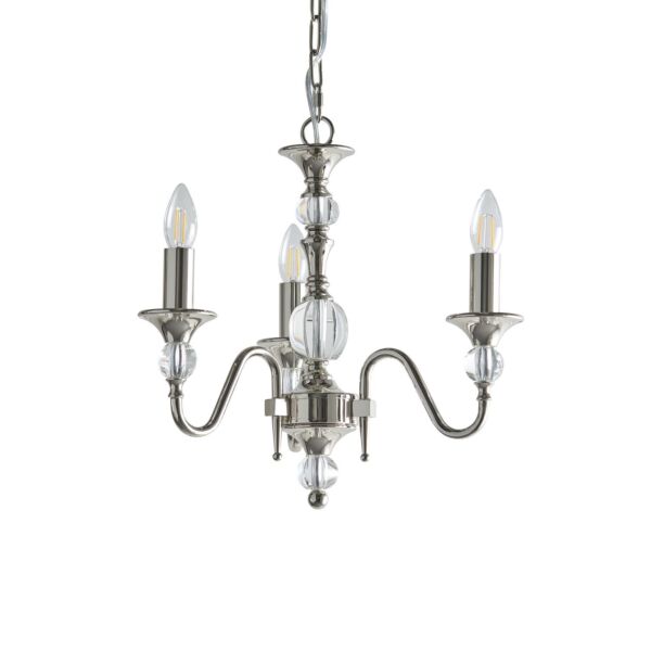 Interiors 1900 - Polina - LX124P3N - Nickel Clear Crystal Glass 3 Light Chandelier