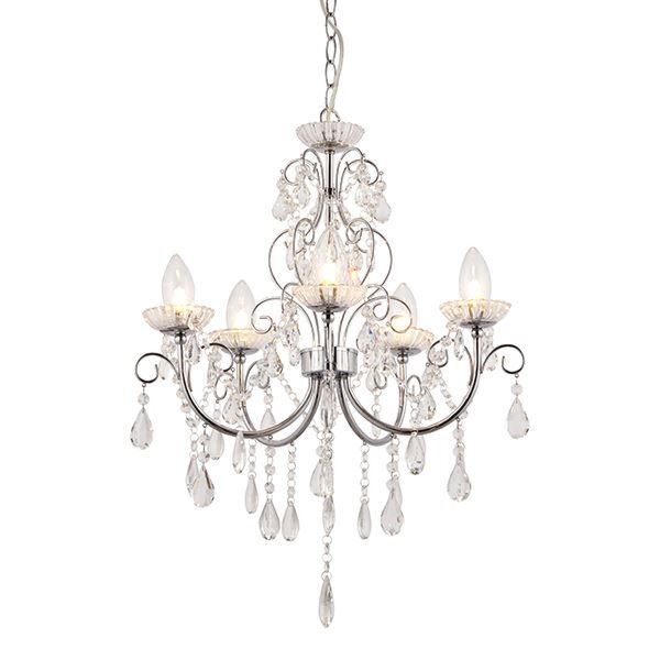 Endon Lighting - Tabitha - 61384 - Chrome Clear Crystal Glass 5 Light IP44 Bathroom Ceiling Pendant Light