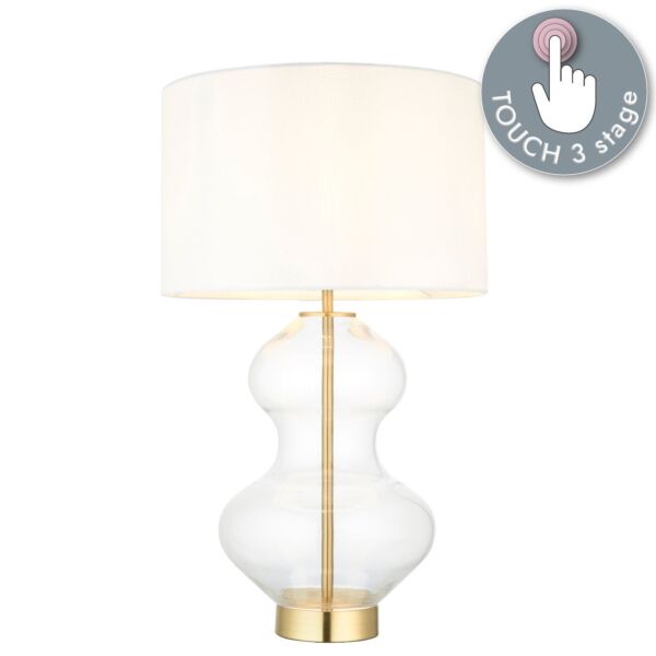 Carson - Satin Brass Clear Glass Vintage White Touch Table Lamp With Shade