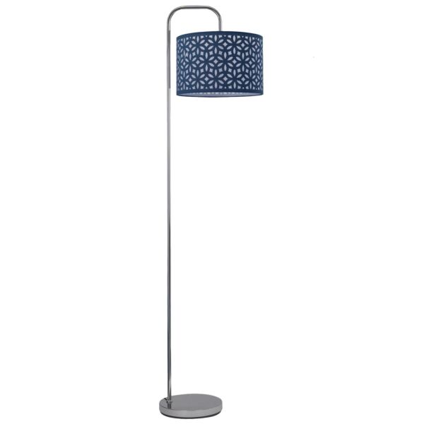 Chrome Arched Floor Lamp with Navy Blue Laser Cut Shade