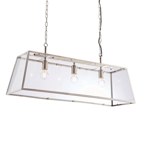 Endon Lighting - Hurst - 76227 - Nickel Clear Glass 3 Light Bar Ceiling Pendant Light