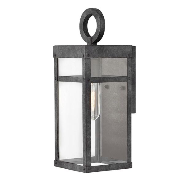 Quintiesse - Porter - QN-PORTER-S-DZ - Aged Zinc Clear Glass IP44 Outdoor Half Lantern Wall Light