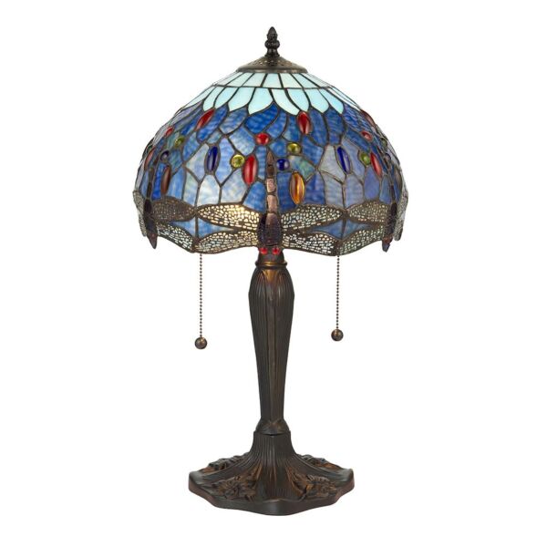 Interiors 1900 - Dragonfly - 64090 - Dark Bronze Tiffany Glass 2 Light Table Lamp