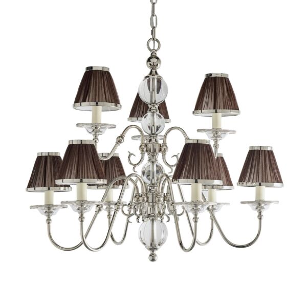 Interiors 1900 - Tilburg - 63717 - Nickel Clear Crystal Glass Chocolate Pleated 9 Light Chandelier