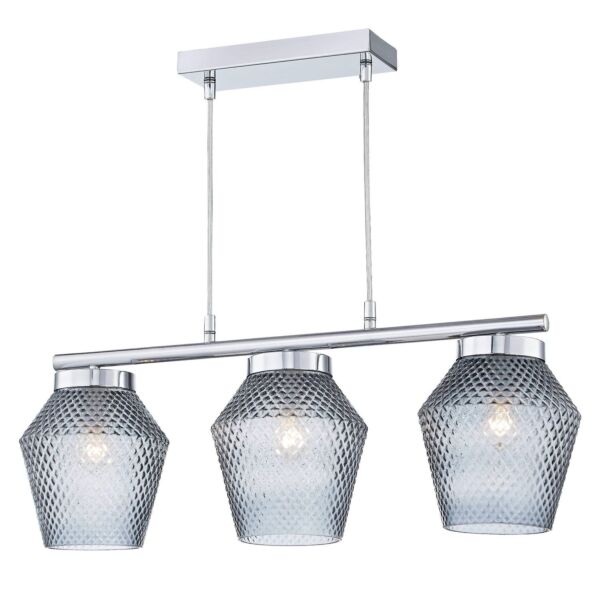 Fraser - Smoked Textured Glass 3 Light Pendant Bar