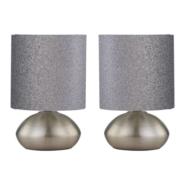 Set of 2 Jenson - Brushed Chrome Touch Table Lamps Glitter Shade