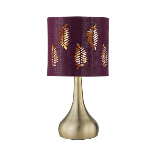 Romana - Antique Brass Touch Table Lamp with Burgundy Fern Shade