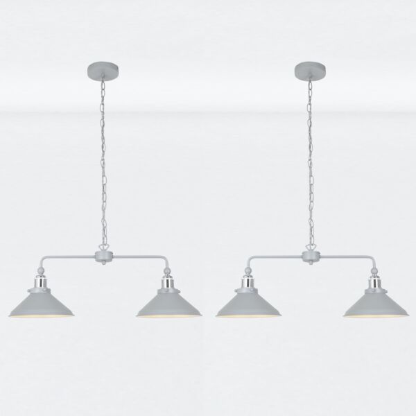 Set of 2 Maxwell - Flint Grey Chrome 2 Light Bar Ceiling Pendant Lights