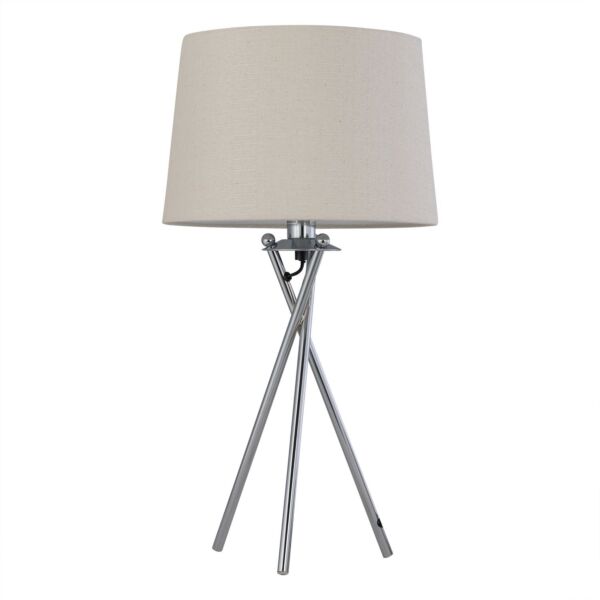 Tripod - Chrome Lamp with Natural Linen Shade