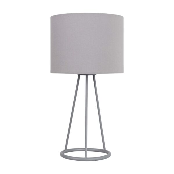 Tripod - Silver Tripod Table Lamp with Ring Detail and Grey Fabric Shade